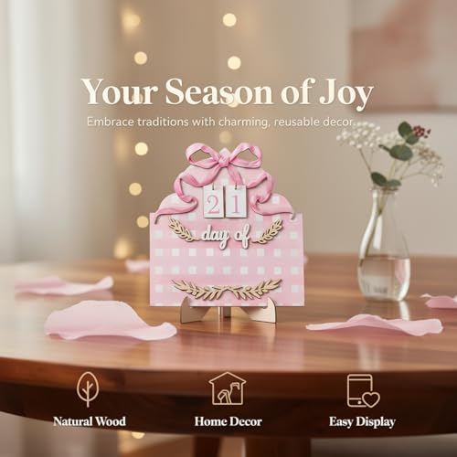 Wooden Eid Advent Calendar With Holder, Ramadan Countdown Calendar, Reusable Home Decoration, Water Color Bows