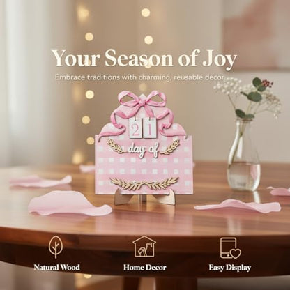 Wooden Eid Advent Calendar With Holder, Ramadan Countdown Calendar, Reusable Home Decoration, Water Color Bows