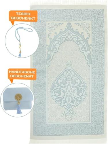 Premium Area Rug for Islamic Prayers - Muslim Prayer Mat and Rug for Men with Arabic Gifts - Traditional Islamic Prayer Rug Islam - سجادة صلاة Included - color: Blue
