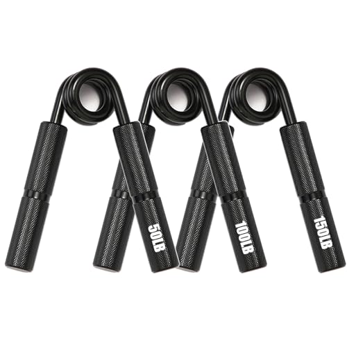 Silver Metal Hand Grip Set, 50LB-400LB No Slip Heavy-Duty Grip Strengthener Great Wrist & Forearm Hand Exerciser, Home Gym, Hand Gripper Grip Strength Trainer - color: Black, size: 3Pack(50LB-150LB)