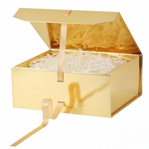 GoooodGift Large Gift Box Gold 1 Pack 13.5x11x5.3 inch Luxury Gift Box for Presents with Magnetic Closure Lid Collapsible,Birthday,Christmas,Wedding,Contains Shredded Paper Filler - color: Gold-13x11x5.3 Inch (Pack of 1)