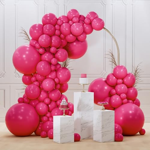 PartyWoo Hot Pink Balloons 145 pcs Different Sizes of 18 12 10 5 Inch Magenta Fuchsia Balloon Arch Kit Garland for Baby Shower Wedding Bridal Shower Anniversary Birthday Party Decorations Pink-Y12 - color: Pink-y12