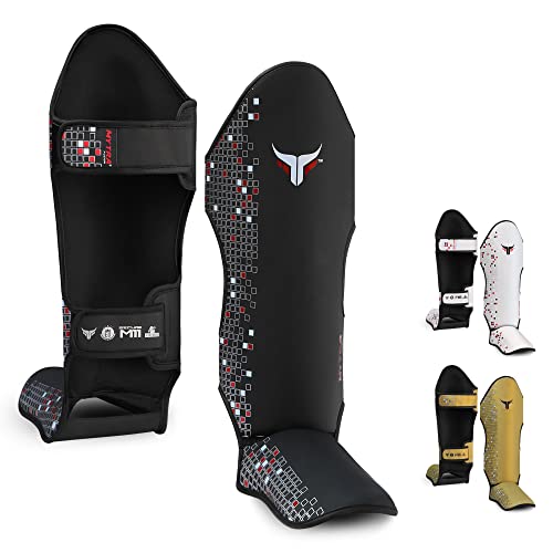 Mytra Fusion Shin Guards MMA, Muay Thai Shin Guards – Shin Instep Protection for Kickboxing, Training, BJJ, Sparring, Boxing Gear and Martial Arts - color: Black, size: Medium