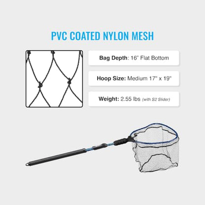 EGO S2 Kryptek Slider Fishing Net, Adjustable, Interchangeable Heads - size: Kryptek 29" to 60" Handle, 17" x 19" Hoop, style: Pvc Coated Mesh