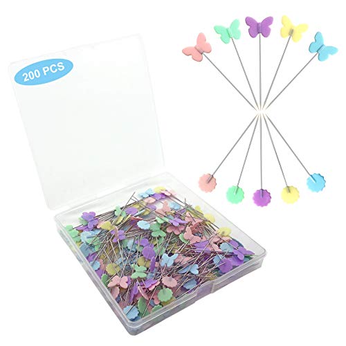 Hovesty 200pcs Sewing Pins Flat Head Straight Pins with Butterfly and Flower Colored Heads, Long 2.16inch Quilting Pins for Dressmaker, Craft, Sewing Project and DIY Decoration (Butterfly and Flower) - color: Butterfly and Flower