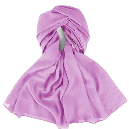 Hijab Scarf for Women Soft Chiffon Rhinestone Long Scarf Shawl Fashion Muslim Hijab Head Wrap Scarves - color: Light Purple