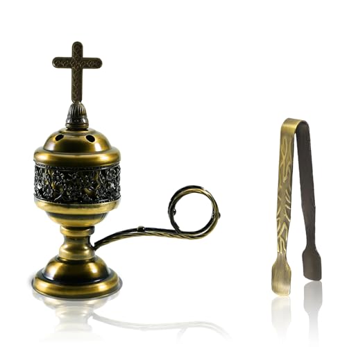 Bronze Incense Burner with Tong – Frankincense Charcoal Incense Stand Aromatherapy, Yoga, Spa, Home Decor, and Church Use – Compact & Durable Bakhoor Holder - color: Bronze With Tong