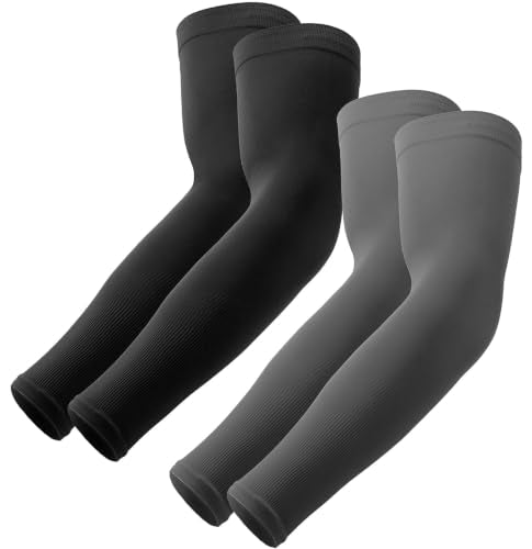OutdoorEssentials UV Sun Sleeves for Men & Women, Cooling Arm Sleeves UPF 50+ | Golf, Tattoo Cover Up, Sun Protection - color: (2 Pairs): 1 Black, 1 Dark Gray