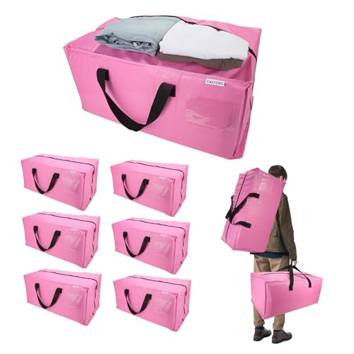 6-Pack Moving Bags,Heavy Duty Large Storage Bags with Zippers & Backpack Straps,Space Saver Bags are Packing Supplies for Moving & Travel,Alternative to Moving Boxes(Pink) - color: PINK