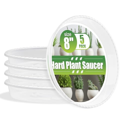 RooTrimmer 5 Pack Plant Saucer for Indoor Plants, 8 Inch Clear Plant Trays for Pots, Durable Plastic Flower Plant Pot Saucer, Heavy Duty Sturdy Plant Saucer Drip Trays for Pots - size: 8 inch