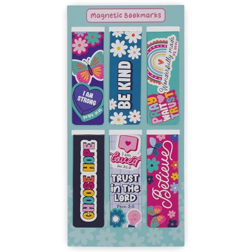 Christian Art Gifts Magnetic Inspirational Scripture Bookmark Set for Girls: Encouraging Bible Verses, Multicolor Pink & Teal Floral Rainbow Theme Pagemarkers for Books, Bibles, Fridges, 6 Piece Set - color: Pink & Teal Multicolor Stickered Floral
