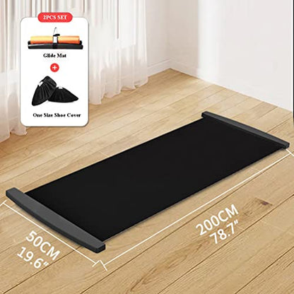 Slide Board with Shoe Cover, Sliding Booties, Slimming Exercise Slide Mat for Leg Pot Training Fitness and Athletic Training (size:200 * 50cm) - color: Black