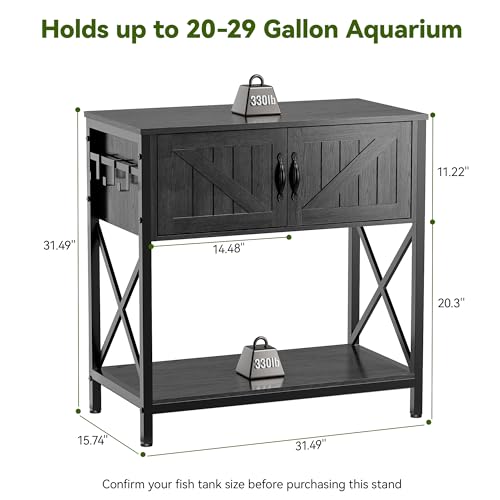 Petrova 20-29 Gallon Fish Tank Stand, Metal Double Aquarium Stand with Storage Cabinet, Heavy Duty 31.5" L* 16.54" W Tabletop, 330LBS Capacity, Grey - color: Grey, size: 31.5" L x 16.5" W x 31.5"H
