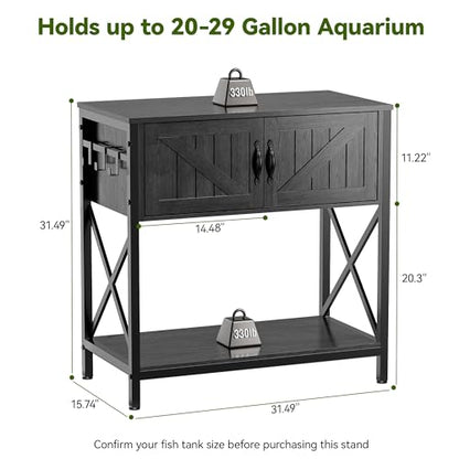 Petrova 20-29 Gallon Fish Tank Stand, Metal Double Aquarium Stand with Storage Cabinet, Heavy Duty 31.5" L* 16.54" W Tabletop, 330LBS Capacity, Grey - color: Grey, size: 31.5" L x 16.5" W x 31.5"H