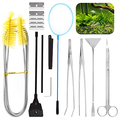 13Pcs Aquascape Tools Kit - Stainless Steel Aquarium Plant Tools - Tweezers, Scissors, Scraper, Sand Spatula for Fish Tank
