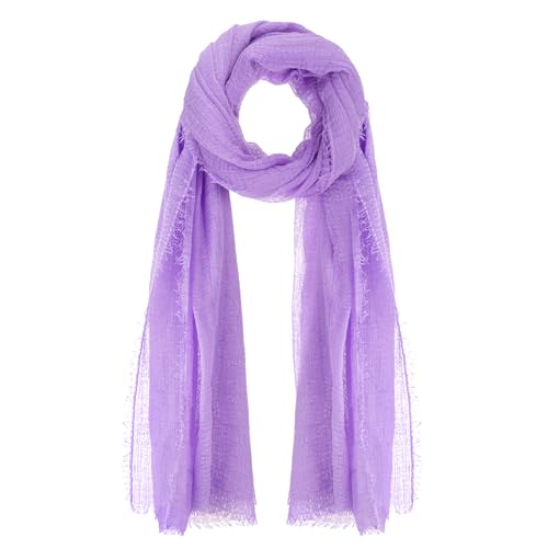 Nydotd Women Summer Cotton Linen Scarf Crinkle Long Beach Shawl Wrap hijab with Fringe - color: Light Purple