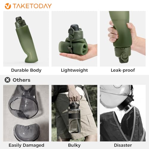 TakeToday Collapsible Water Bottles, Foldable for Travel, 32oz, Green - color: Green