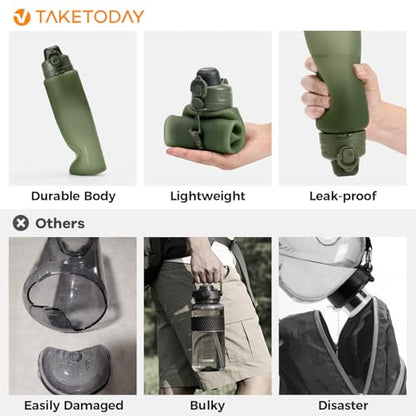 TakeToday Collapsible Water Bottles, Foldable for Travel, 32oz, Green - color: Green