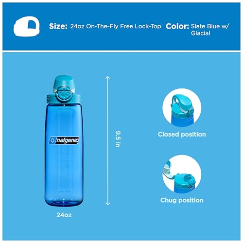 Nalgene 24 oz On The Fly Lock-Top Water Bottle, Slate Blue w/Glacial - color: Slate Blue with Glacial, size: 22 Ounces
