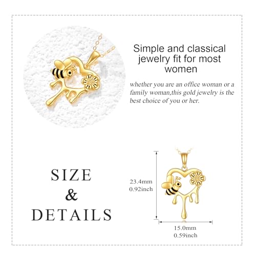 KECHO Gold Bee Necklace Gifts for Mom Women 14k Yellow Gold Honeycomb Honey Bee Pendant Necklaces Love Heart Jewelry Gifts for Women Her Wife - style: bee01