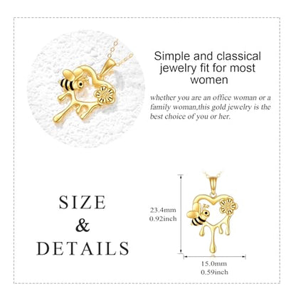 KECHO Gold Bee Necklace Gifts for Mom Women 14k Yellow Gold Honeycomb Honey Bee Pendant Necklaces Love Heart Jewelry Gifts for Women Her Wife - style: bee01