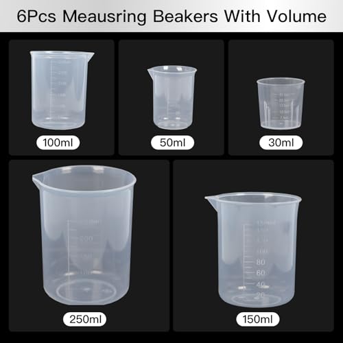 5 Pack Plastic Measuring Jugs, Transparent Lab Graduated Beakers, Heat Resistant Measuring Mixing Cups Set, Multipurpose Cooking Baking Liquid Measure Tool 30ml 50ml 100ml 150ml 300ml
