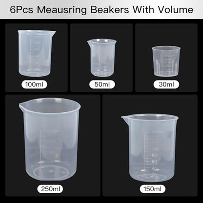 5 Pack Plastic Measuring Jugs, Transparent Lab Graduated Beakers, Heat Resistant Measuring Mixing Cups Set, Multipurpose Cooking Baking Liquid Measure Tool 30ml 50ml 100ml 150ml 300ml