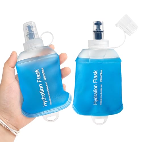 GUYI GYGYL Soft Flask, TPU Collapsible Soft Water Bottle for Hydration Pack, Running Vest, Leak-Proof Folding Water Bottle for Hiking Cycling Climbing Jogging-150ml Blue, 2pcs - color: 2Pcs 150ml Blue