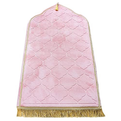 Muslim Prayer Mat, Thick Soft Velvet Muslim Rug, Portable Muslim Prayer Rug, Turkish Prayer Carpet,Janamaz Sajada Carpet for Men and Women Plain Solid Prayer Mat Ramadan Eid Gift.- Pink - color: Pink