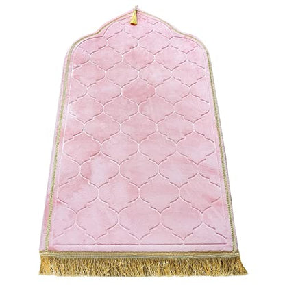Muslim Prayer Mat, Thick Soft Velvet Muslim Rug, Portable Muslim Prayer Rug, Turkish Prayer Carpet,Janamaz Sajada Carpet for Men and Women Plain Solid Prayer Mat Ramadan Eid Gift.- Pink - color: Pink