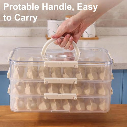 Plastic Cookie Storage Containers Airtight,3-Layer Food Storage Containers with Lid&Handle,Stackable Thicken Cookie Carrier for Transport Dumpling Storage Box,White