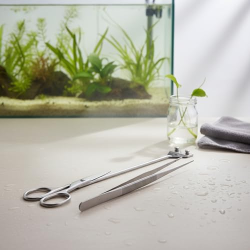 Aquarium Maintenance Tool Set - 430 Stainless Steel Long Reach Scissors, Tweezers & Sand Shovel for Fish Tanks - size: 18.9 x 1.97 x 1.97 in