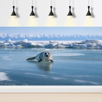 Winter Landscape Aquarium Background Frozen Lake Baby Seal On Lake Ice Fish Tank Background Winter Mountains Frozen Lake Seal Terrarium Backgrounds Wintry Iceberg Reptile Tank Backgrounds 24x12in - color: Light Blue, size: 24(W)x12(H)inches/ 60(W)*30cm(H)