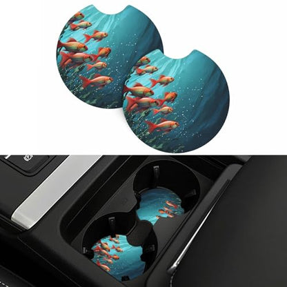 Fish Aquarium Car Cup Holder Coasters 2 Pcs Car Coaster Anti Slip Car Cup Pad Universal Car Interior Cup Holder Pads Rubber Car Cup Mat with A Finger Notch