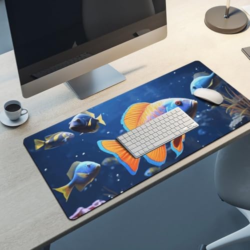 Large Size Gaming Mouse Pad Fishs Desk Mat Non-Slip Base Waterproof Desktop Writing Pad for Office Home - color: Fishs, size: 40x90cm