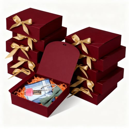 WLUSEAXI 10pack Gift Boxes with Lids, 6.5''x6.5''x2'' Red Gift Boxes For Presents, Paper Boxes with Ribbon for Birthday Wedding Party Chocolate Candy - color: Red