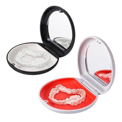 2 Pack Retainer Case with Mirror, Slim Retainer Case Convenient Orthodontic Case for Teenage/Adult, Fit for Invisalign/Mouth Guard/Night Guard, Easy Store with Orthodontic Supplies-Black&White - color: Black+White