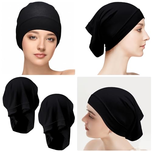 Loopeer 2 Pcs Hijab Undercaps No Slip for Women Islamic Muslim Hijab Cap Scarf for Turban Tube Neck Cover - color: Black