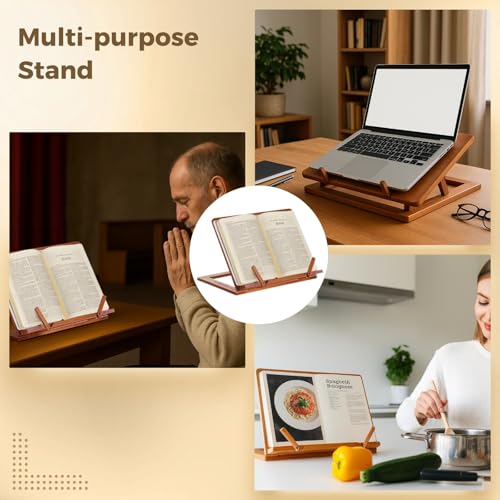Adjustable Wooden Bible Stand, Foldable Reading Stand, Collapsible Book Holder, Cookbook Display Easel, Wood Missal Stand for Tablets, Music Scores, Laptops