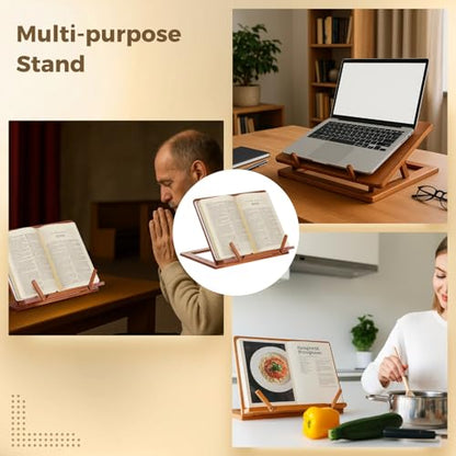Adjustable Wooden Bible Stand, Foldable Reading Stand, Collapsible Book Holder, Cookbook Display Easel, Wood Missal Stand for Tablets, Music Scores, Laptops