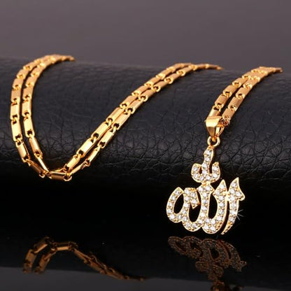U7 Allah Pendant Necklace with Chain Platinum / 18K Gold Plated Muslim Jewelry Islamic Pendant - color: 01.Gold Iced Out