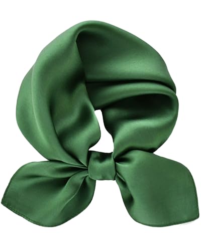 Saiusloa Solid Color Neck Scarf For Women Square Satin Head Scarves headband Bandanas 23.6× 23.6 inches - color: 15-army Green