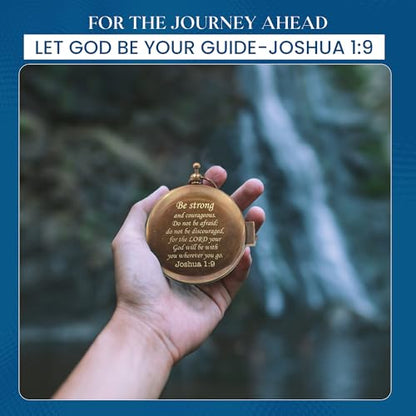 Be Strong Sundial Compass - First Communion Gifts for Boys - Girls - Baptism - Kids Confirmation - Religious Men holy boy Compasses - Joshua 1:9 - Graduation Christian Son Keepsake Grandson