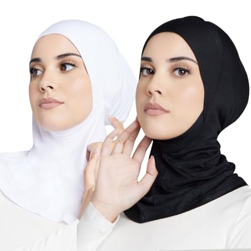Women Slouchy Beanies Cap Soft Hijab Cap Under Scarf for Women Muslim Jersey Hijab Undercaps(1PC/2PC) - color: Black2+white2