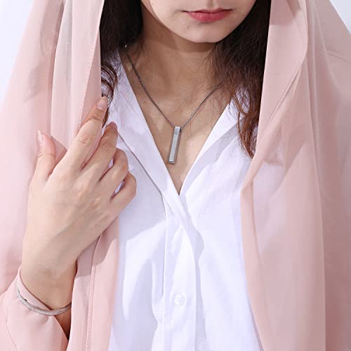 Qitian Islamic Jewelry Gifts for Women Muslim Pendant Gold Allah Arabic 3D Bar Necklaces Ayatul Kursi Necklace Islam Eid Ramadan Gifts for Women Men - color: F--Silver-Muslim Necklace for Men