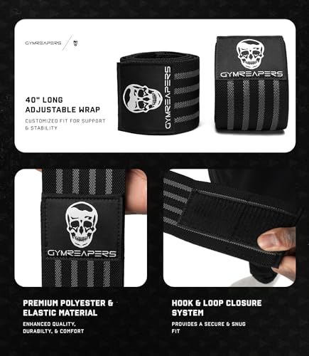 Gymreapers Weightlifting Elbow Wraps (1 Pair) - Flexible 40'' Elbow Compression Strap & Joint Support Brace - for Bench Press, Powerlifting, and Pressing - color: Gray