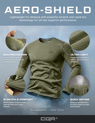 CQR Men's UPF 50+ Sun Protection Long Sleeve Quick Dry Athletic Shirts, Stretch Running Workout Hiking T-Shirts - color: Nightfall Soil Green, size: X-Small
