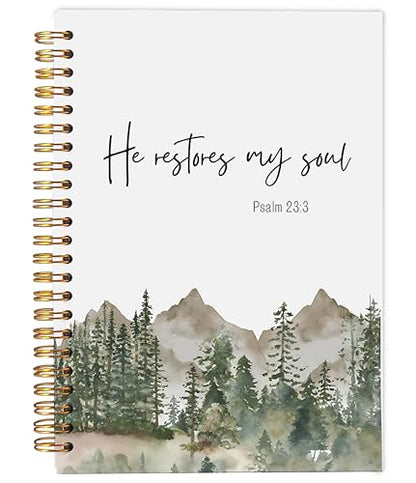 Forest Christian Notebook Journal, He Restores My Soul Bible Verse Notebook, Christian Gifts for Women Men, Psalm 23:3 Religious Scripture Spiral Journal 5.5x8.3 Inch - color: 28-Christian-notebook