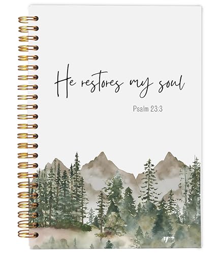 Forest Christian Notebook Journal, He Restores My Soul Bible Verse Notebook, Christian Gifts for Women Men, Psalm 23:3 Religious Scripture Spiral Journal 5.5x8.3 Inch - color: 28-Christian-notebook