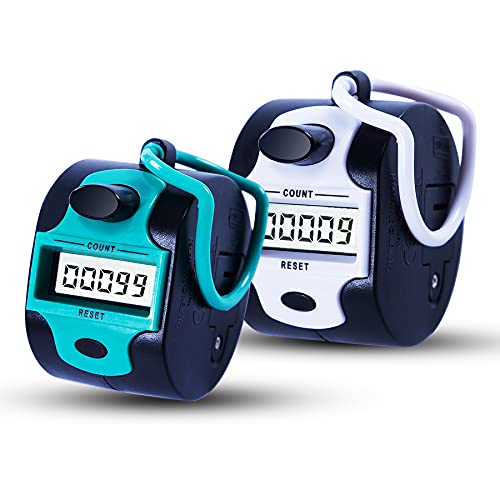 TESEAS Handy Counter Click Manual Digital clicker Stitch Tally Counters Finger Mechanical Palm Handheld Pitch 5-Digit Electronic Display Click Counter Number Count for Row, People, Golf Lap - style: 2 pack